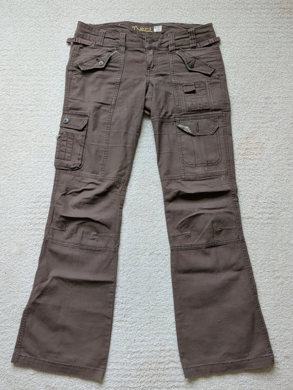Vintage Y2K Nori Low Rise Cargo Flare Pants Brown Cotton Women's 8 34 x 33 LONG